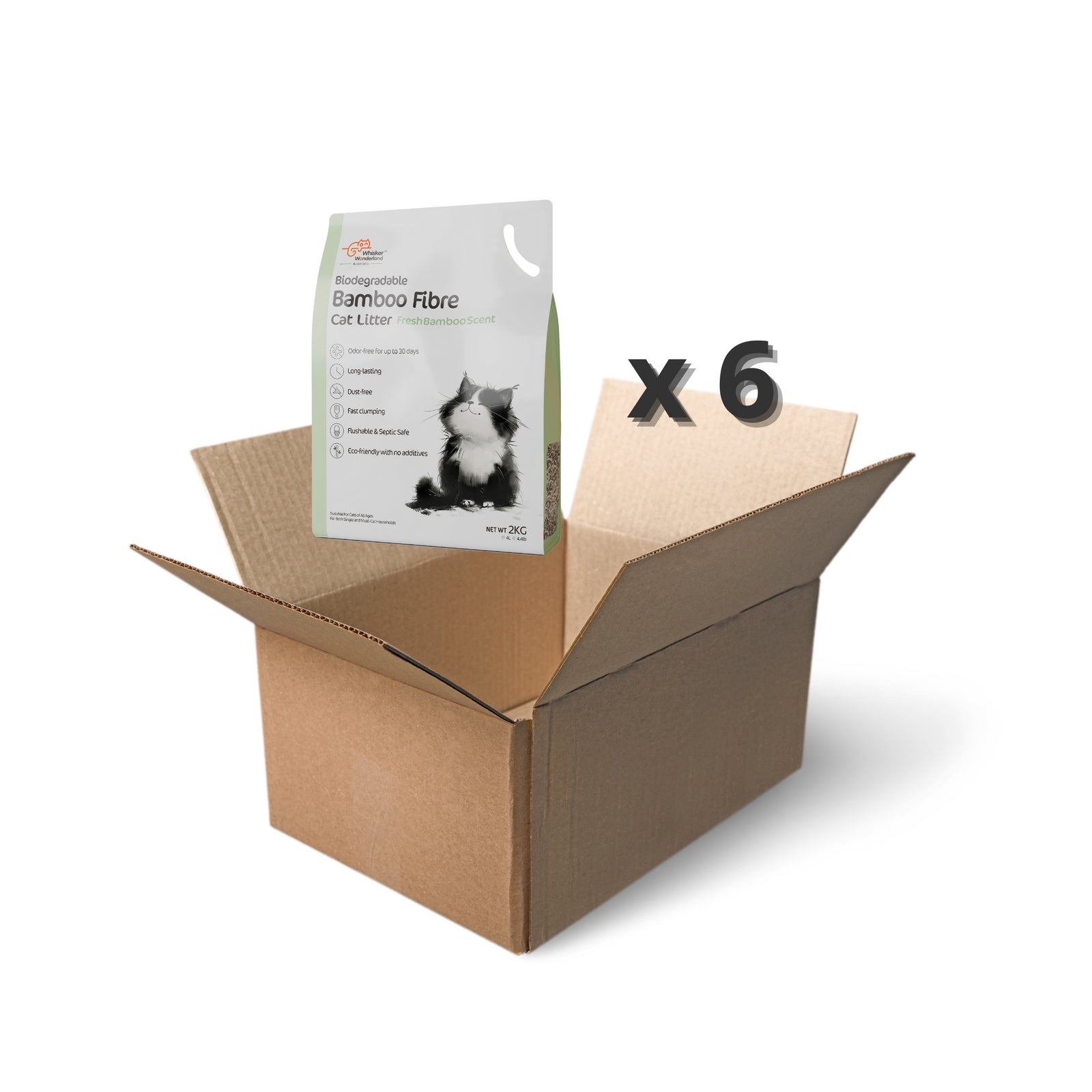 Whisker Wonderland Bulk Biodegradable Bamboo Fibre Cat Litter 2KG - Full Box (Save More!) | Superior Odour Control, Fast Clumping & Flushable | Eco-Friendly Value Pack