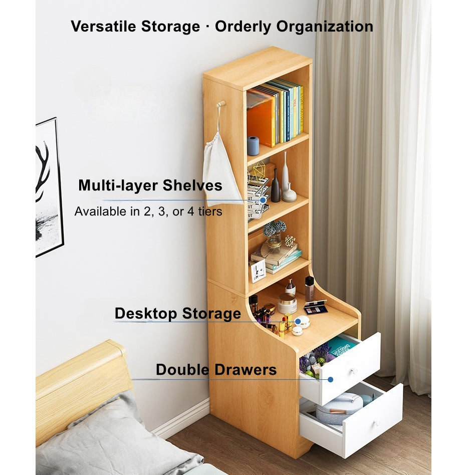 Minimalist Bedside Cabinet White Cosmetic Storage Dual Shelves Curved Design