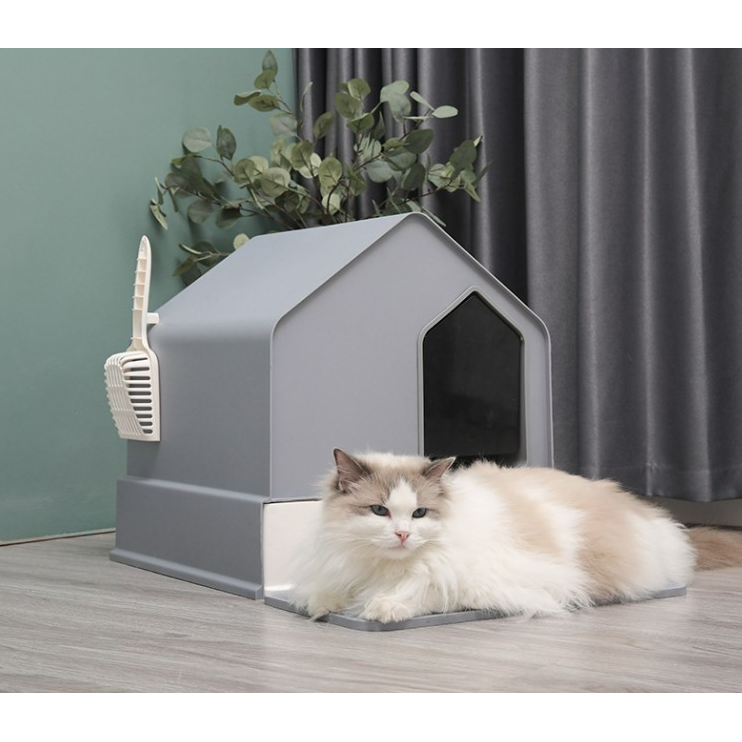 Petwiz Enclosed Cat Litter Box House - Grey