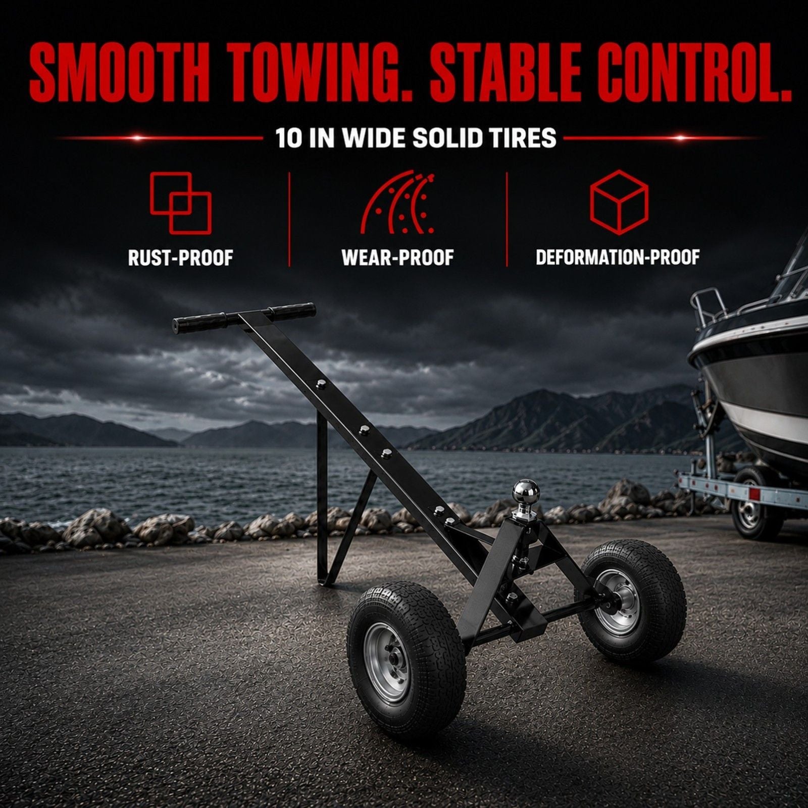 600lbs Trailer Dolly with 48mm Ball Solid Tires Portable Tow Dolly Wheel Tow
