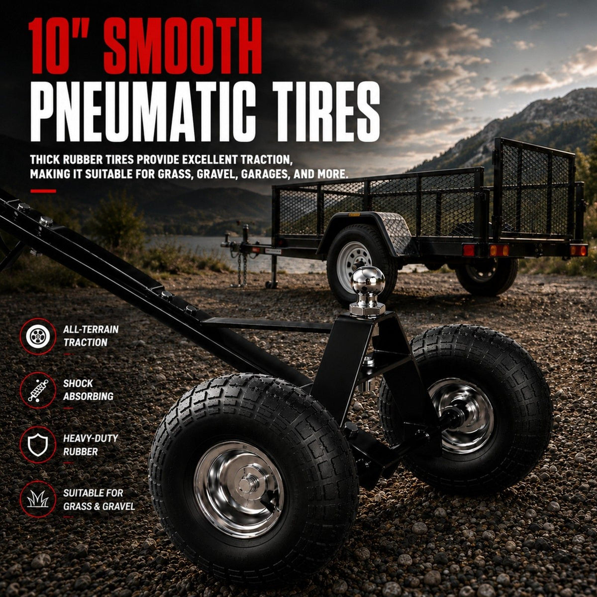 600lbs Trailer Dolly with 48mm Ball Solid Tires Portable Tow Dolly Wheel Tow