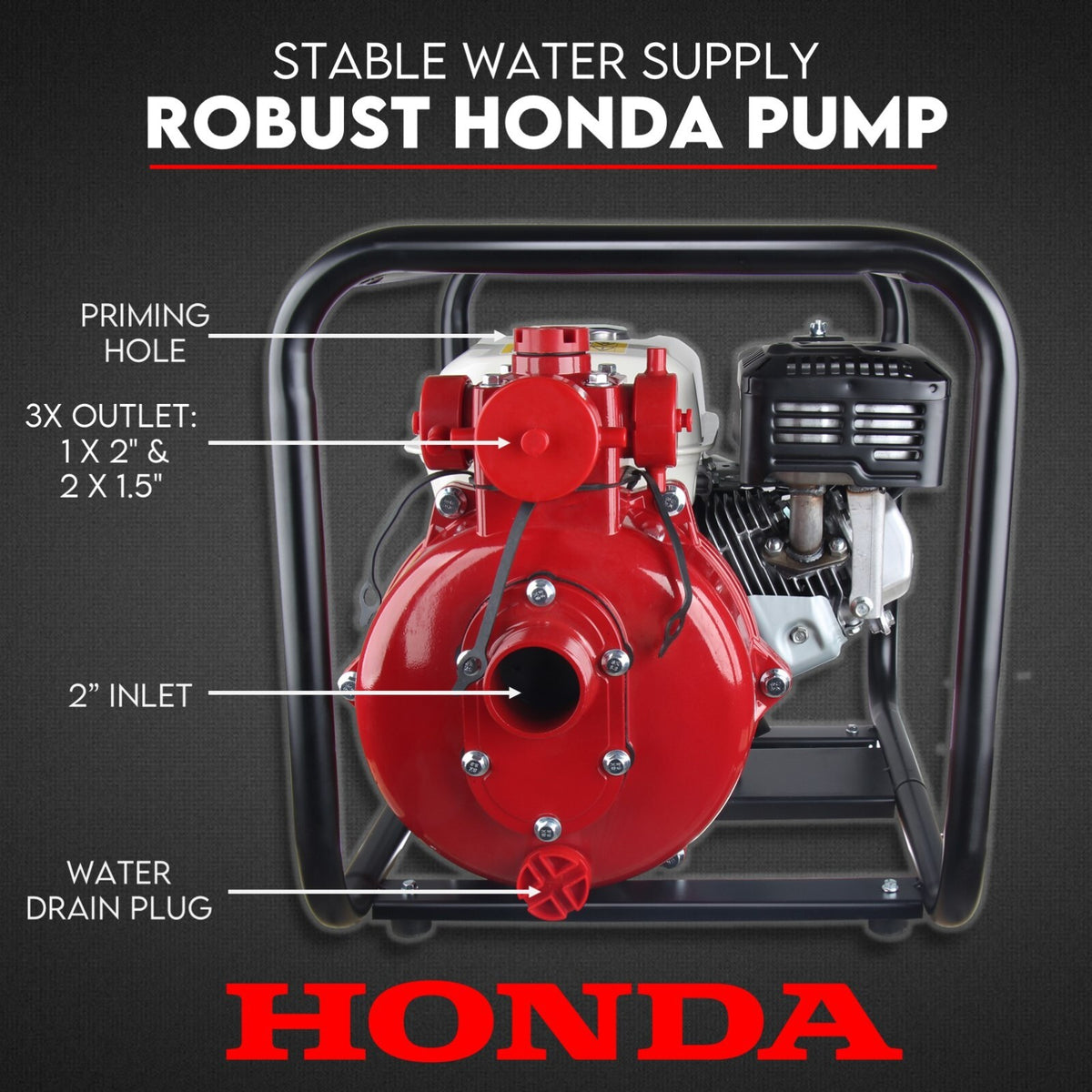 6.5HP Petrol Water Pump Honda GP200 Twin Impeller Irrigation Fire Fighting