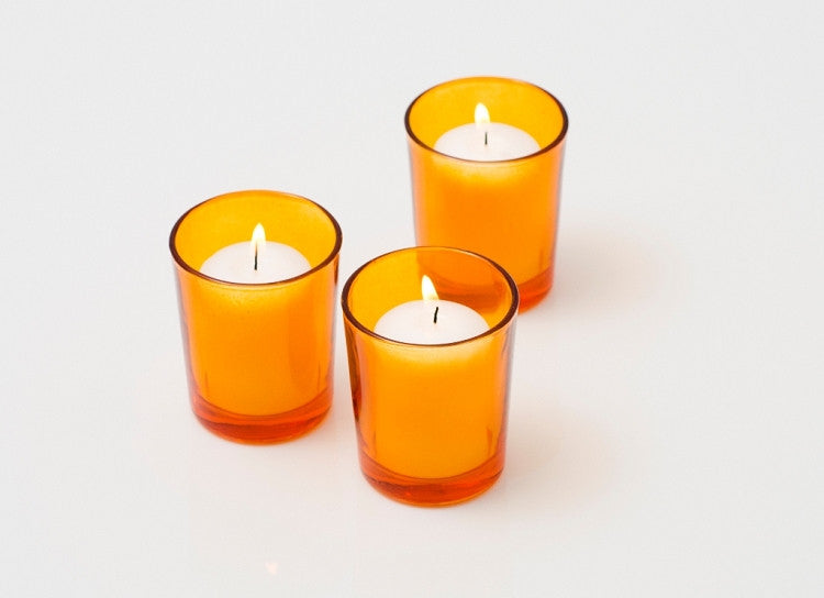 40 Pack Orange Glass Votive Tealight Candle Holders House Party Centerpiece Xmas Wedding Decor Glass Candlestick Party Decorations Bridal Baby Shower Event