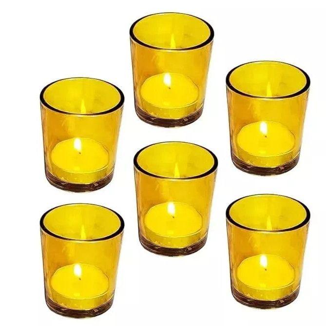 10 Pack Yellow Glass Votive Candle Holders Table Centreoieces  Xmas Wedding Anniversary Event Recption Party Function or Home Decor