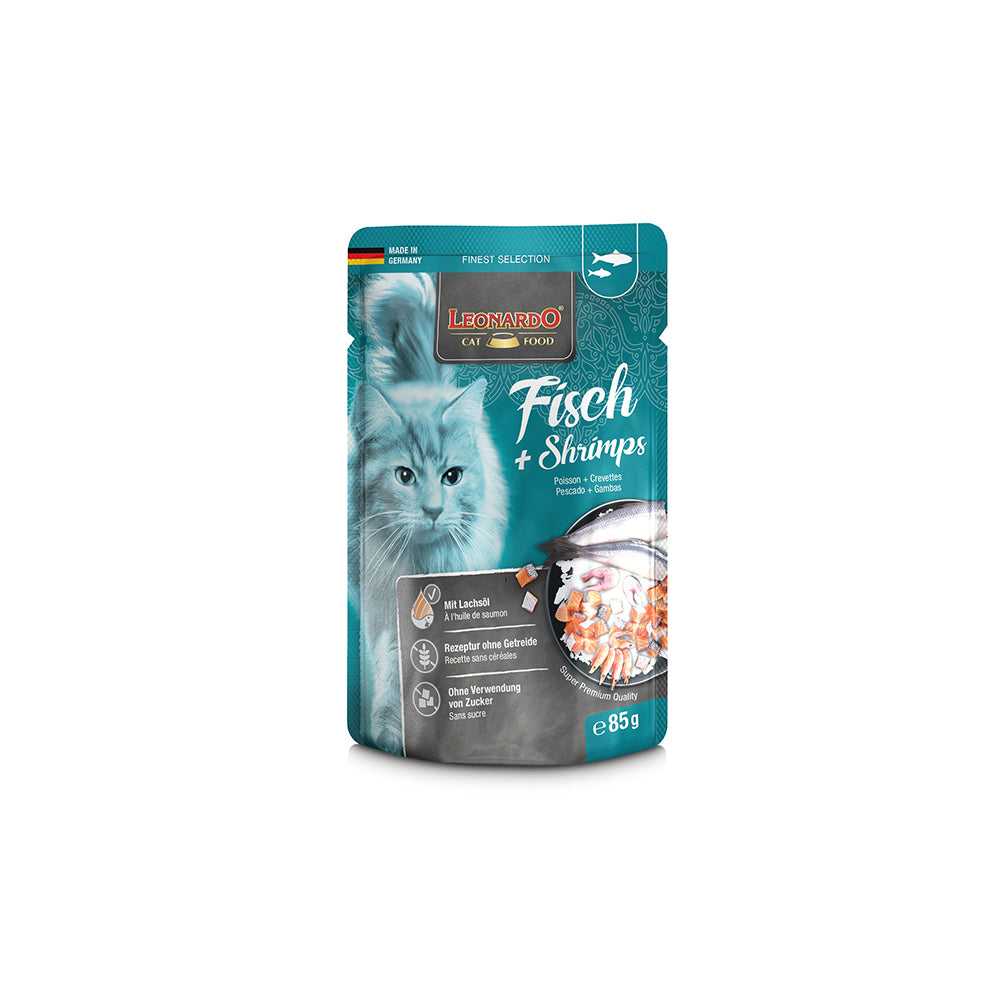 LEONARDO Finest Selection Fish &amp; Shrimps Wet Cat Food 85gx16
