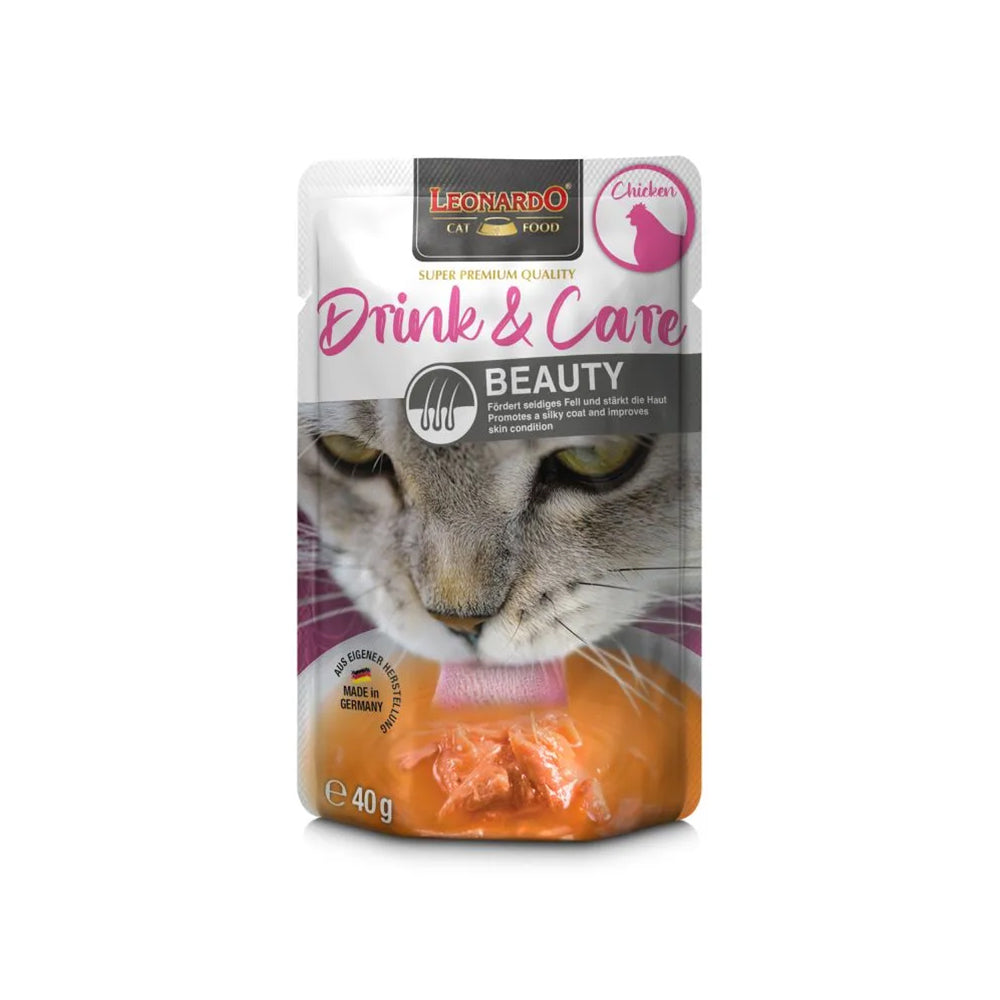LEONARDO Drink &amp; Care Beauty Chicken Wet Cat Food 40gx20