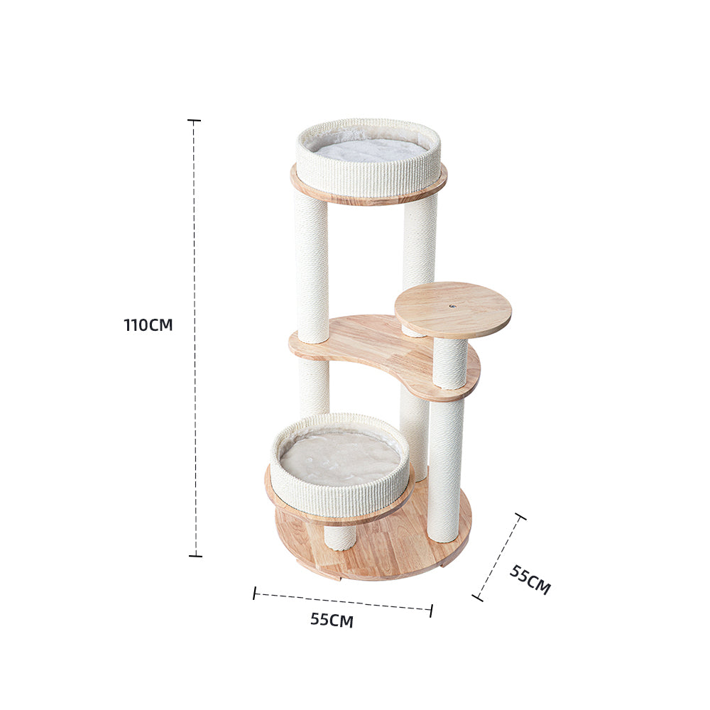 HONEYPOTCAT MZ Simple Joy Wood Cat Tower - Double Delight 110cm