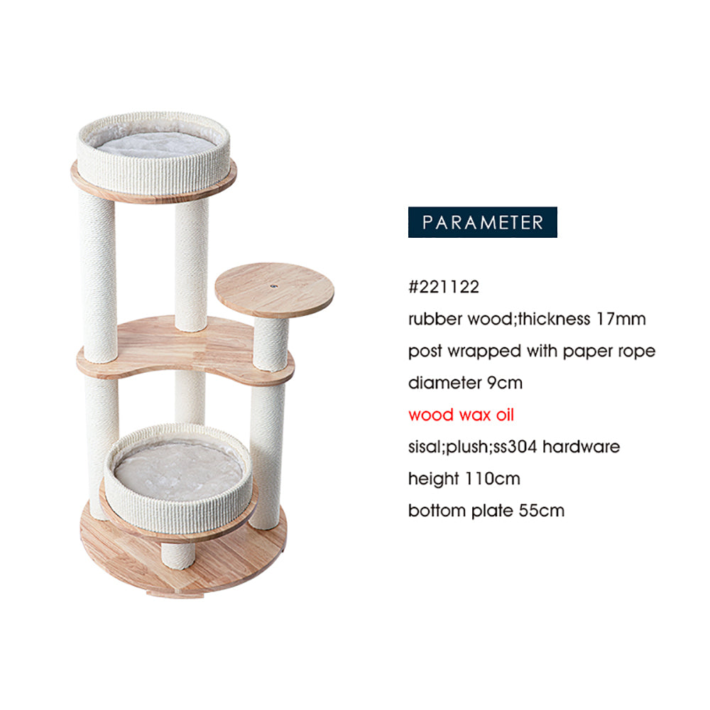 HONEYPOTCAT MZ Simple Joy Wood Cat Tower - Double Delight 110cm