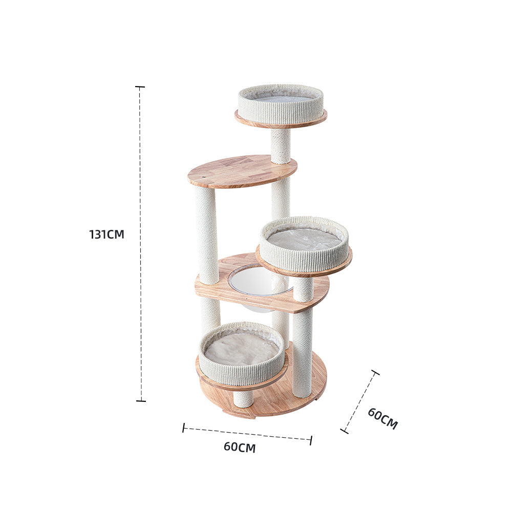HONEYPOTCAT MZ Simple Joy Wood Cat Tower - Triple Charm 131cm