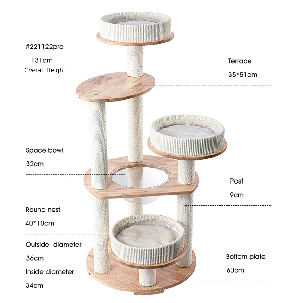 HONEYPOTCAT MZ Simple Joy Wood Cat Tower - Triple Charm 131cm