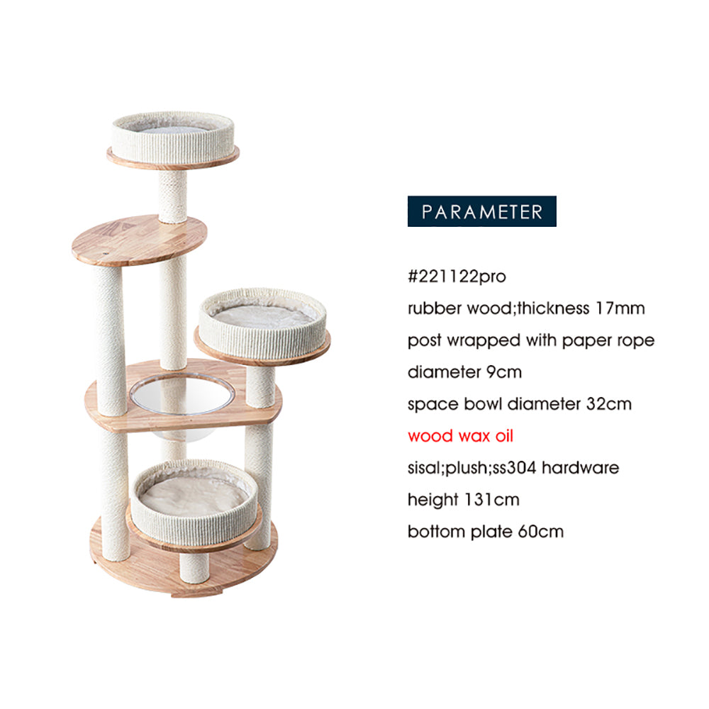 HONEYPOTCAT MZ Simple Joy Wood Cat Tower - Triple Charm 131cm