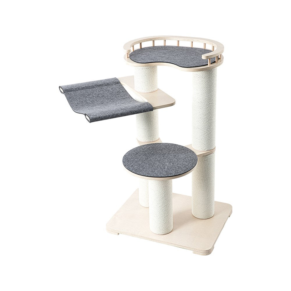 HONEYPOTCAT Leisure Loft With Hammock &amp; Scratch Post - Gray Felt - 127cm