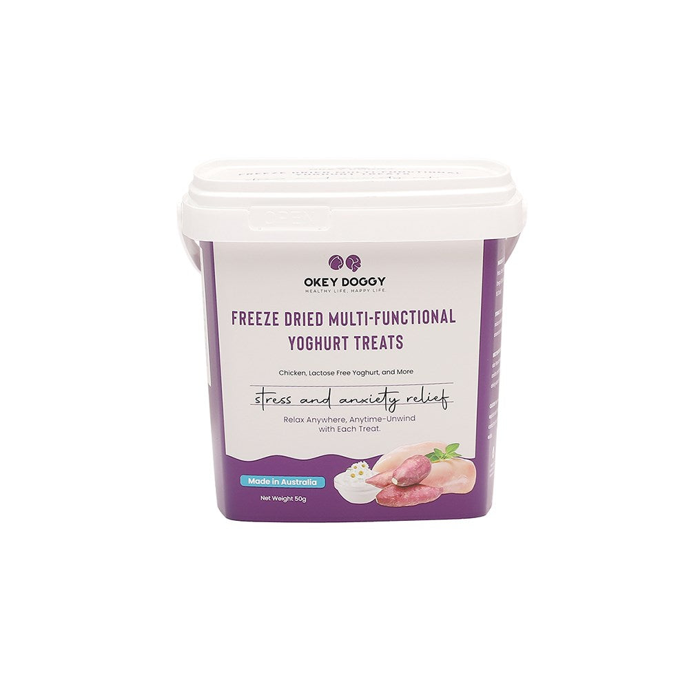 OKEY DOGGY Freeze Dried Stress &amp; Anxiety Relief Multifunctional Yoghurt Pet Treats 50g