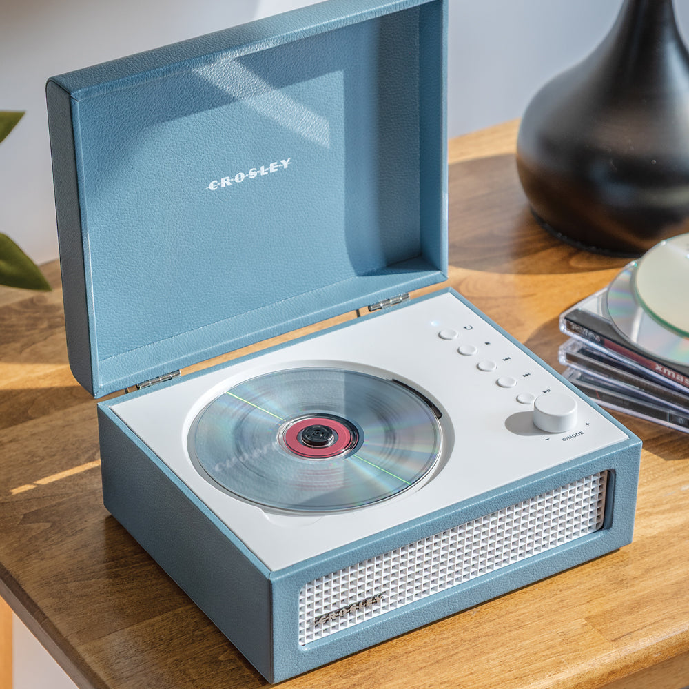 Crosley Voyager Portable Retro CD Player with Stereo Bluetooth Speakers, FM Radio - Washed Blue