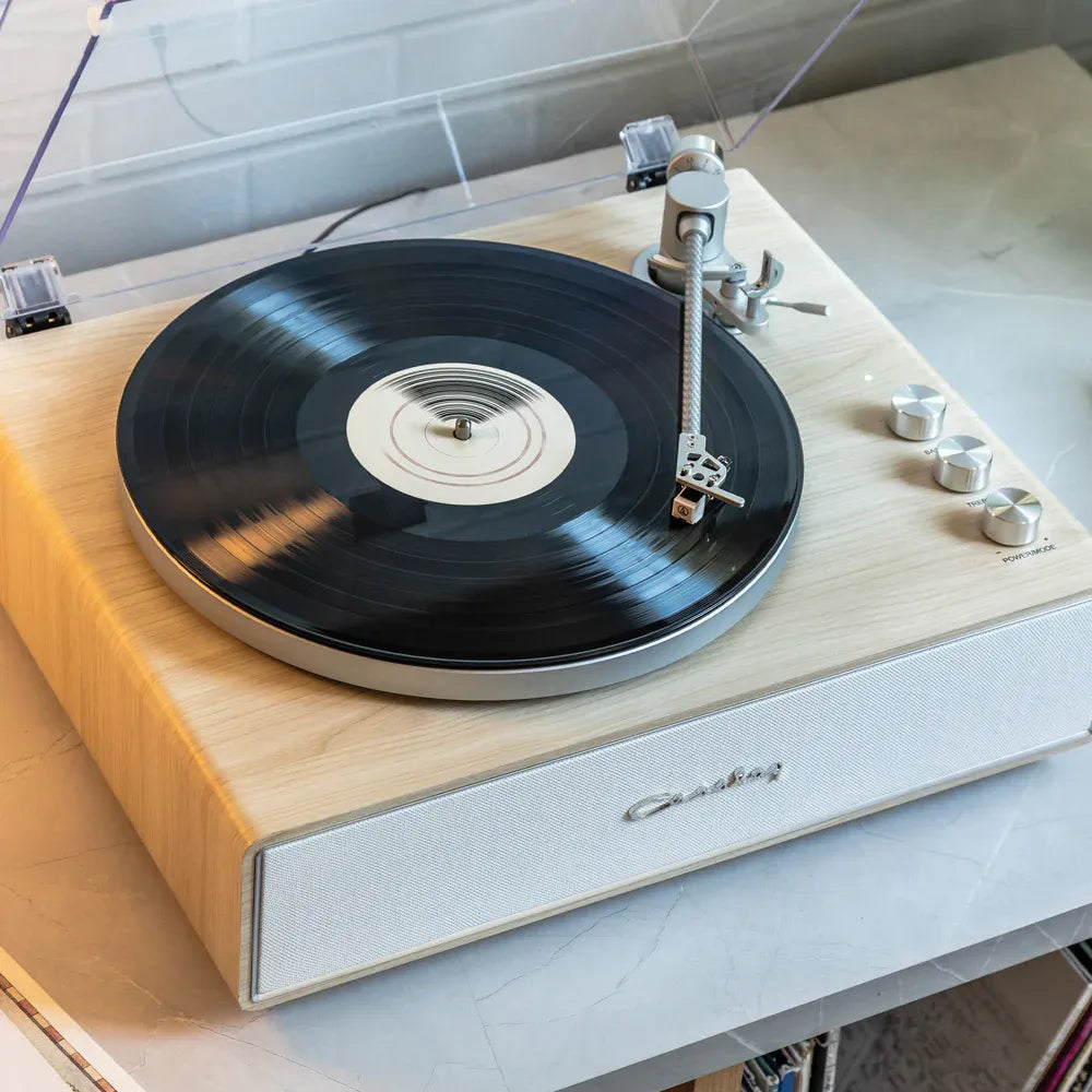 Crosley Stave 2-Speed Bluetooth Record Player Turntable with Built-in Speakers, Natural