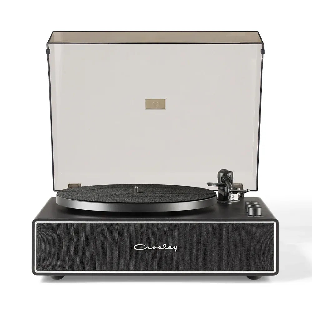 Crosley Stave 2-Speed Bluetooth Record Player Turntable with Built-in Speakers + Crosley Asheville Stand Bundle - Black