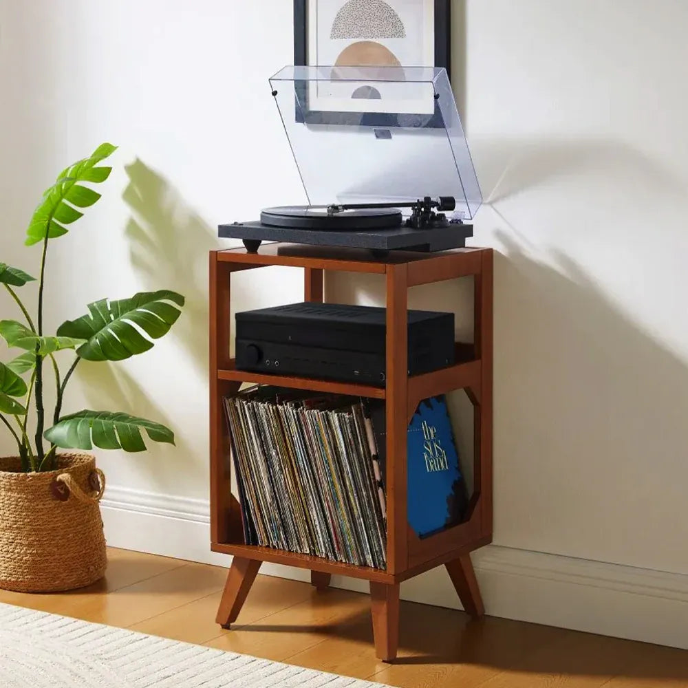 Crosley Stave 2-Speed Bluetooth Record Player Turntable with Built-in Speakers + Crosley Asheville Stand Bundle - Black
