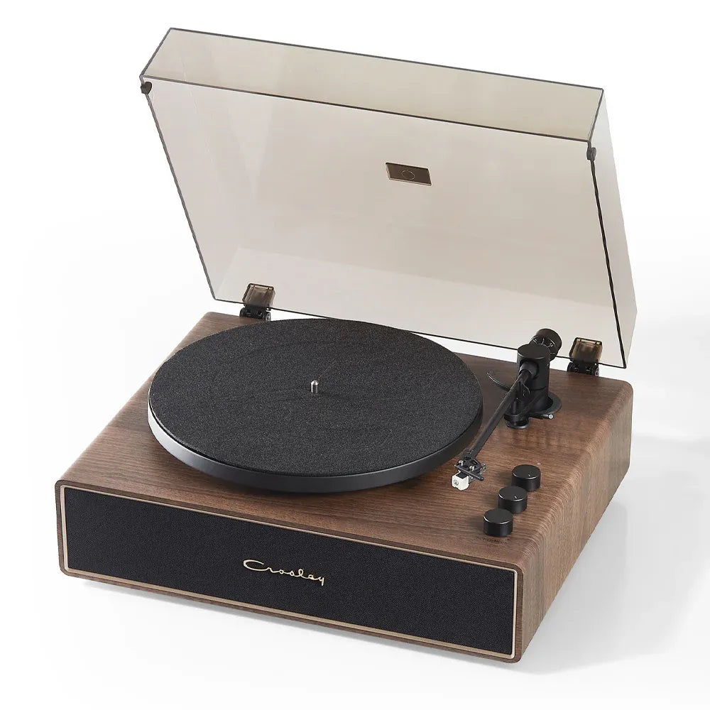 Crosley Stave 2-Speed Bluetooth Record Player Turntable with Built-in Speakers  + Crosley Asheville Stand Bundle - Walnut