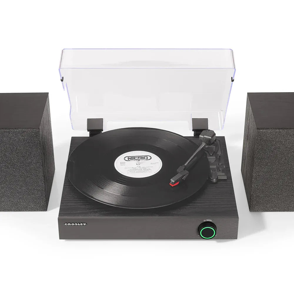 Crosley Zane 3-Speed Bluetooth Vinyl Record Player Turntable, with Matching Stereo Speakers - Black