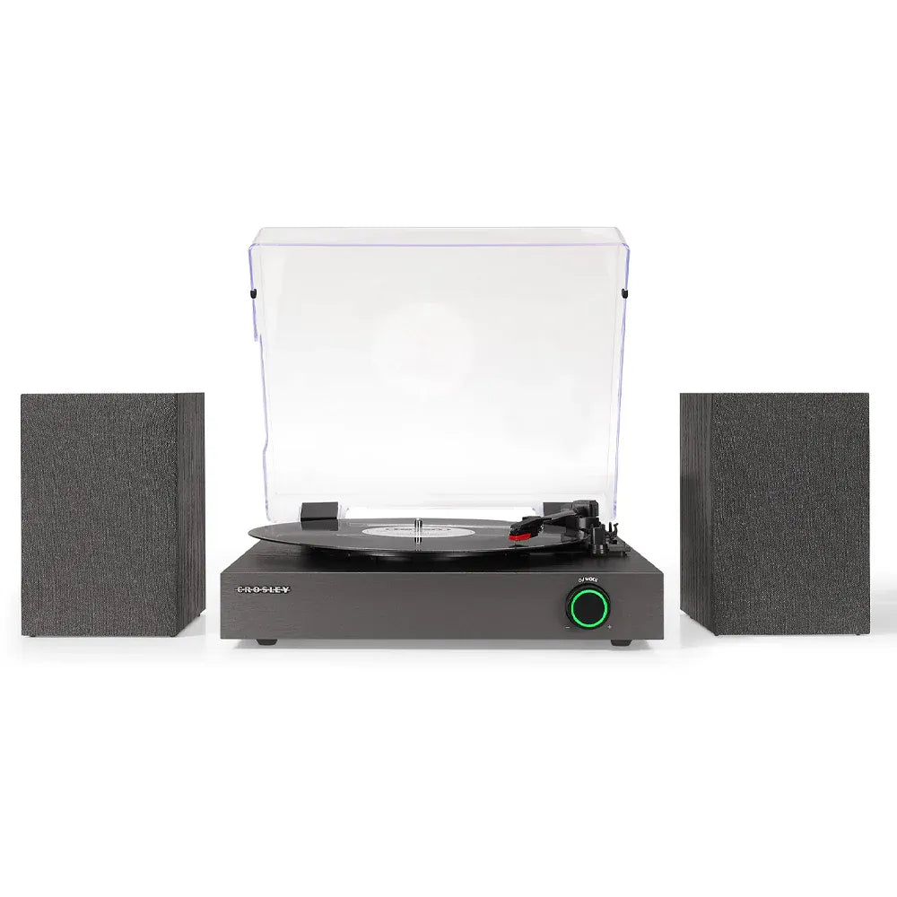 Crosley Zane 3-Speed Bluetooth Vinyl Record Player Turntable, with Matching Stereo Speakers - Black