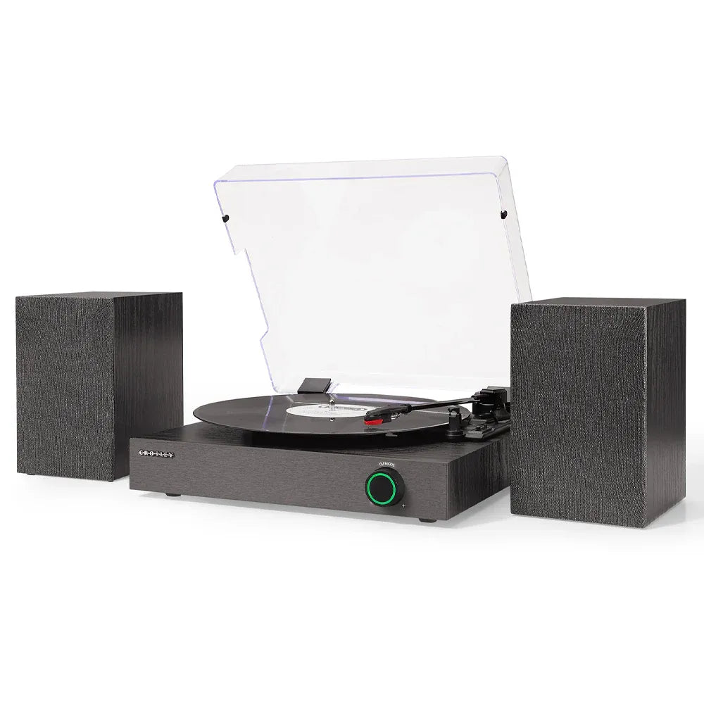 Crosley Zane 3-Speed Bluetooth Vinyl Record Player Turntable, with Matching Stereo Speakers - Black
