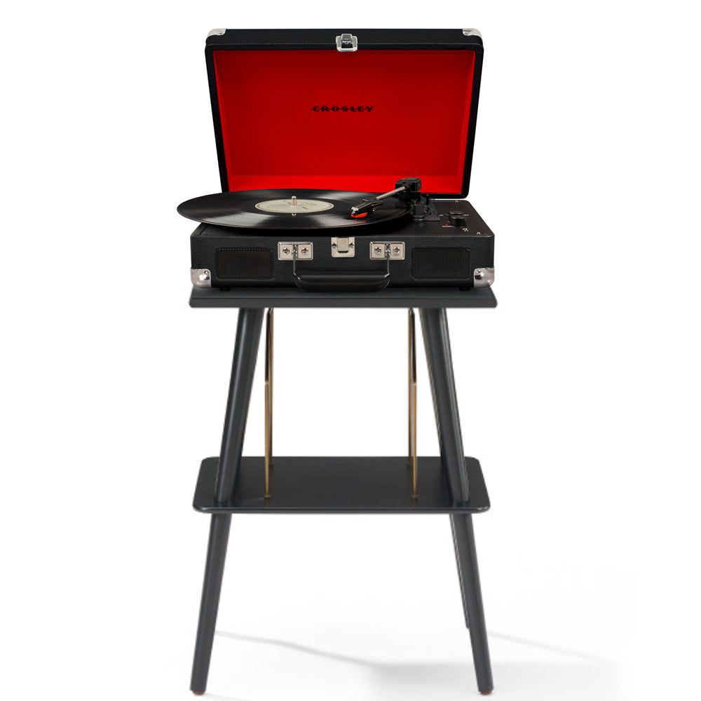 Crosley Cruiser Bluetooth Portable Turntable - Black + Crosley Entertainment Stand Bundle
