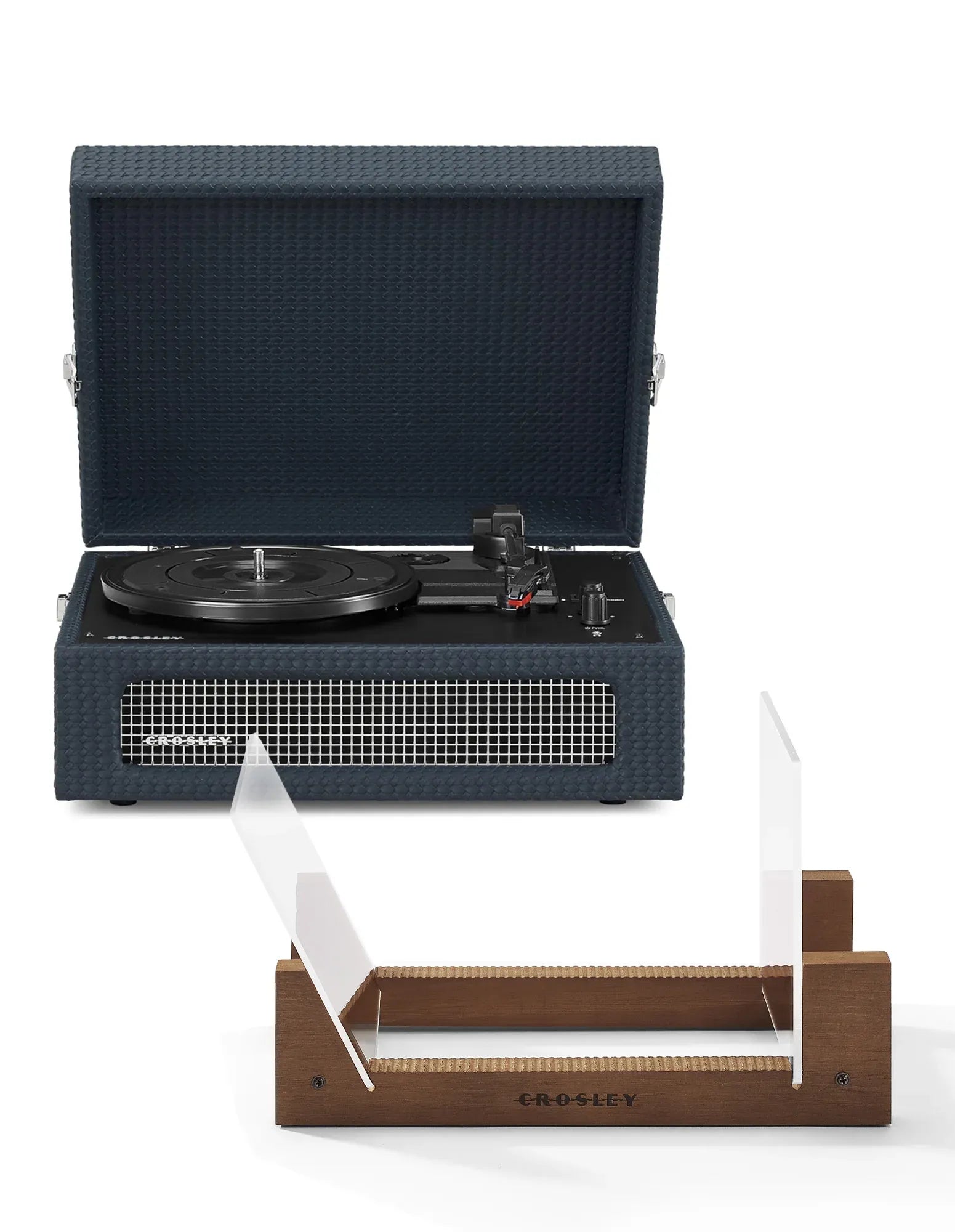 Crosley Voyager Bluetooth Portable Turntable + Bundled Crosley Record Storage Display Stand - Navy