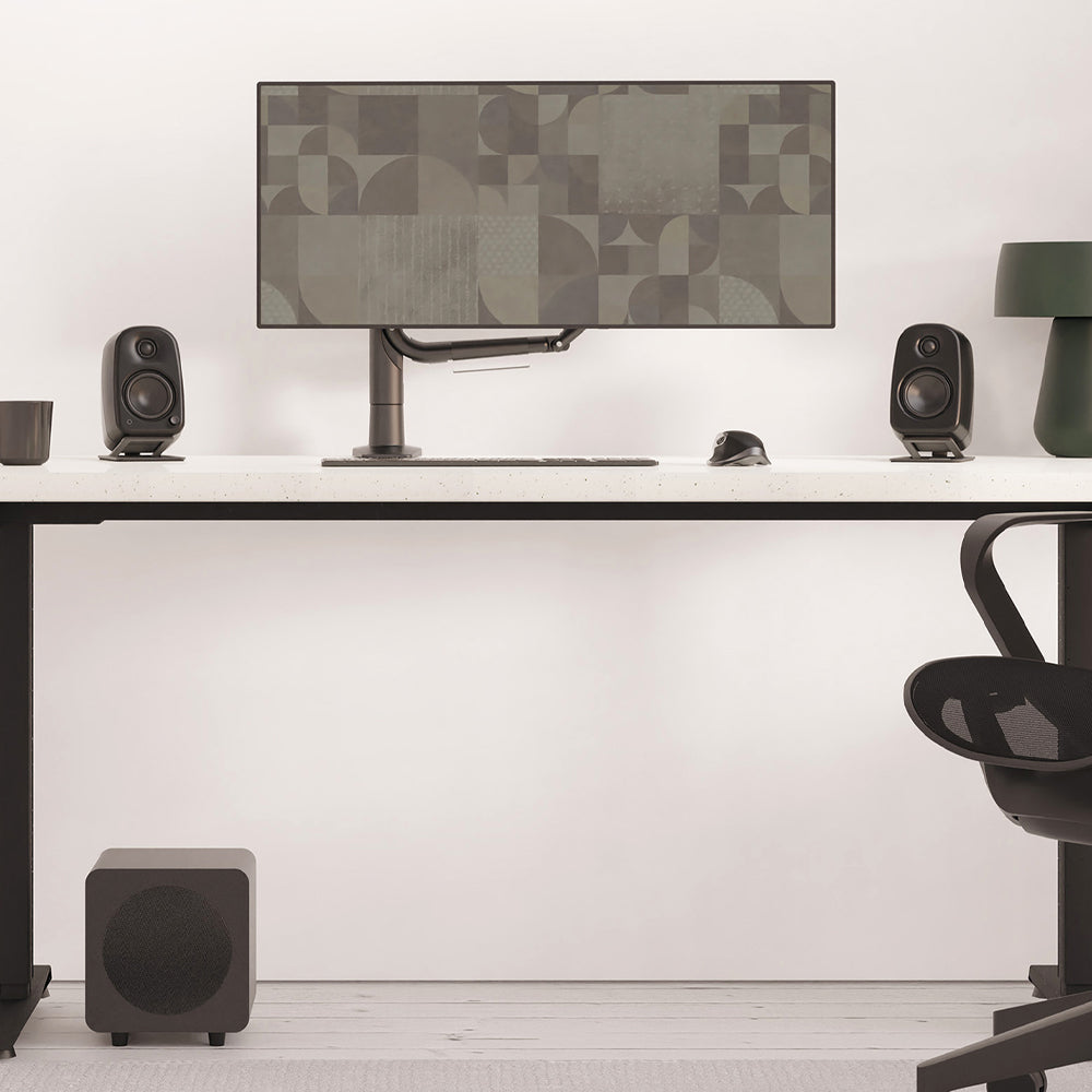 Kanto UKI 100W Desktop Speakers with Bluetooth, USB-C, Headphone out, Pumice (Speckled Brown), Pair