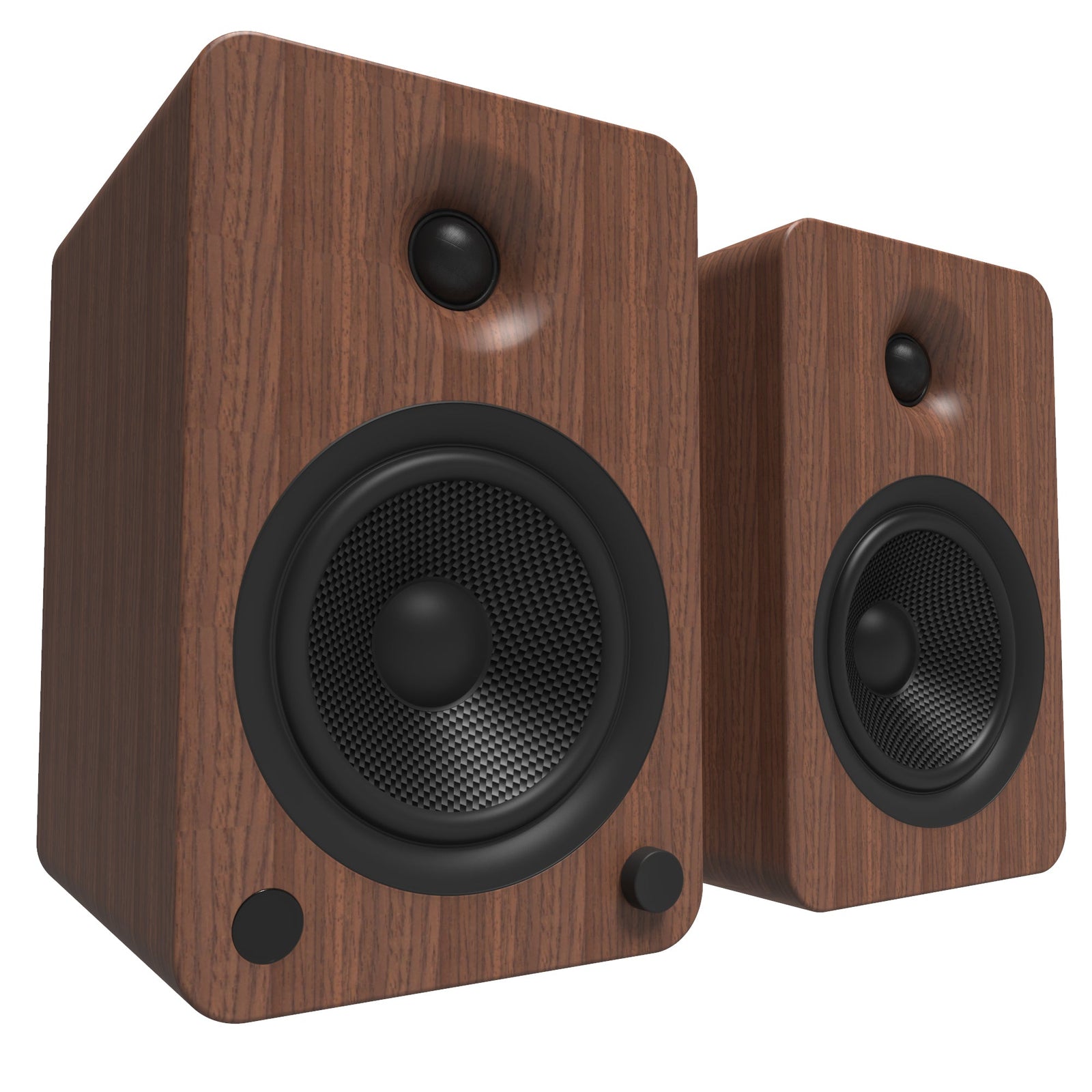 Kanto YU6 200W Powered Bookshelf Speakers with Bluetooth® and Phono Preamp - Pair, Walnut with SP26PL Black Stand Bundle