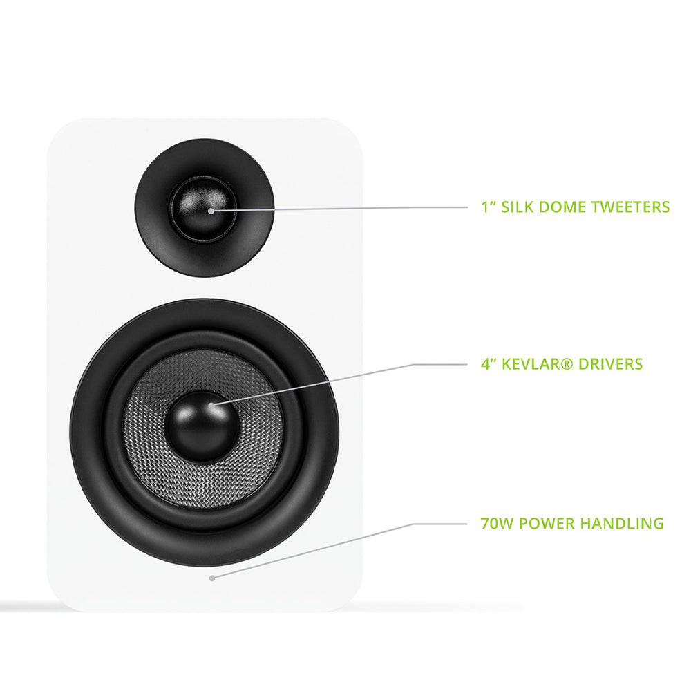 Kanto YU Passive 4" Speakers with 1" Silk Dome Tweeter and 4" Kevlar Woofer - White, Pair