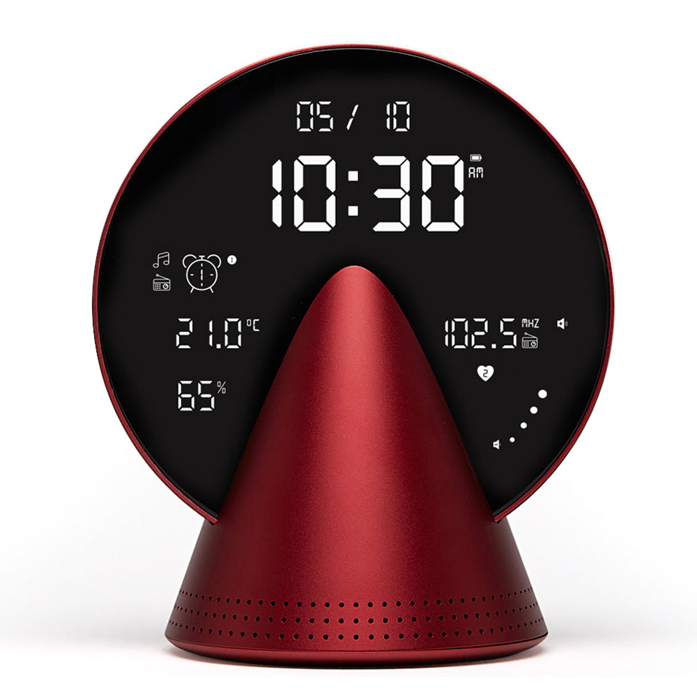 Lexon Conic Radio Alarm Clock With Fm &amp; Built-In Bluetooth Speaker - Red