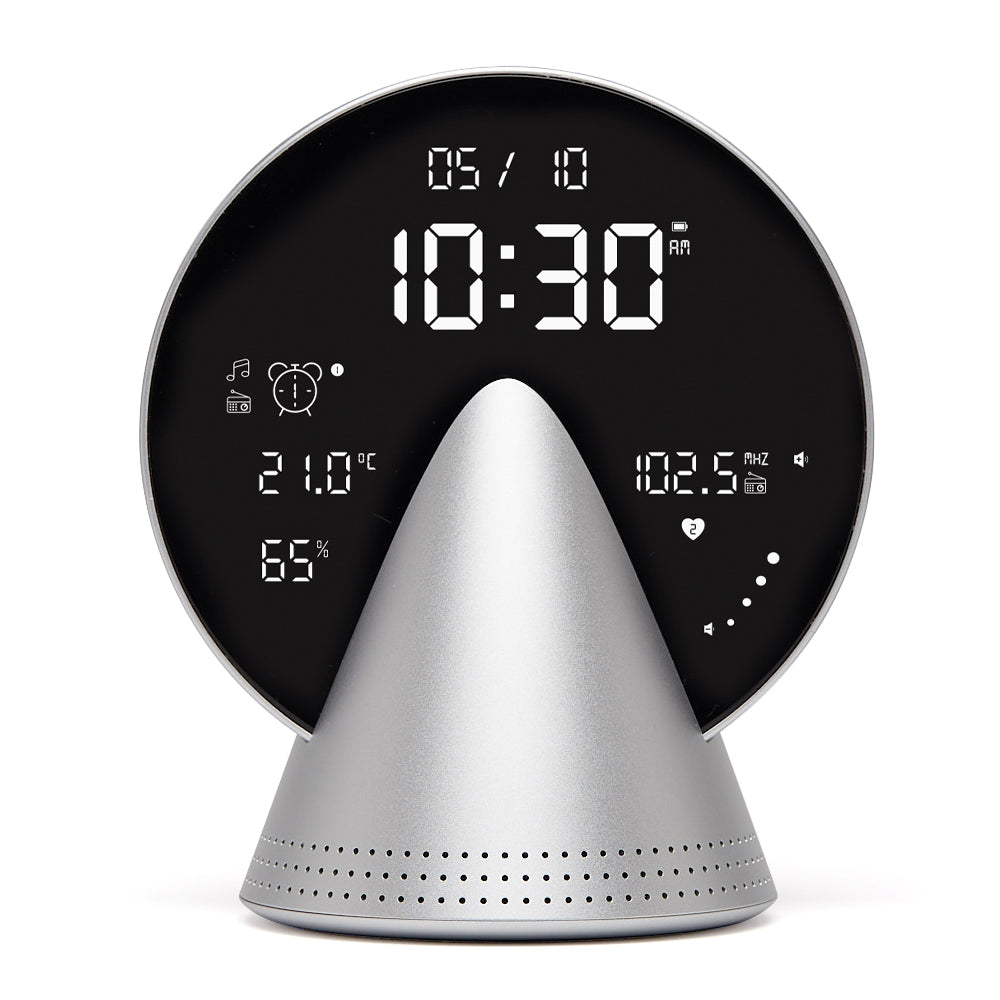 Lexon Conic Radio Alarm Clock With Fm &amp; Built-In Bluetooth Speaker - Alu Polish