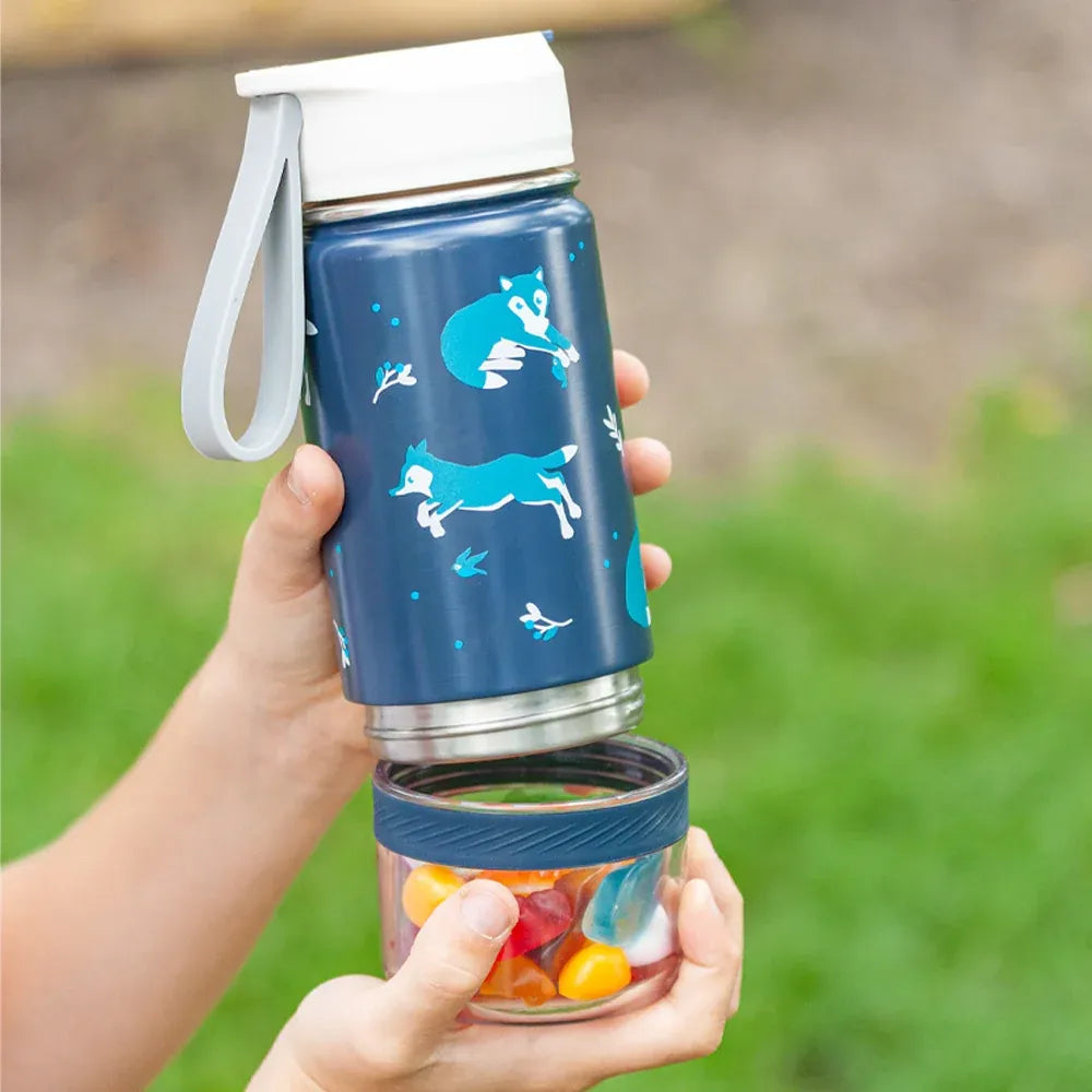 Monbento Twisty Kids Water Bottle with Snack Container-  Wolf