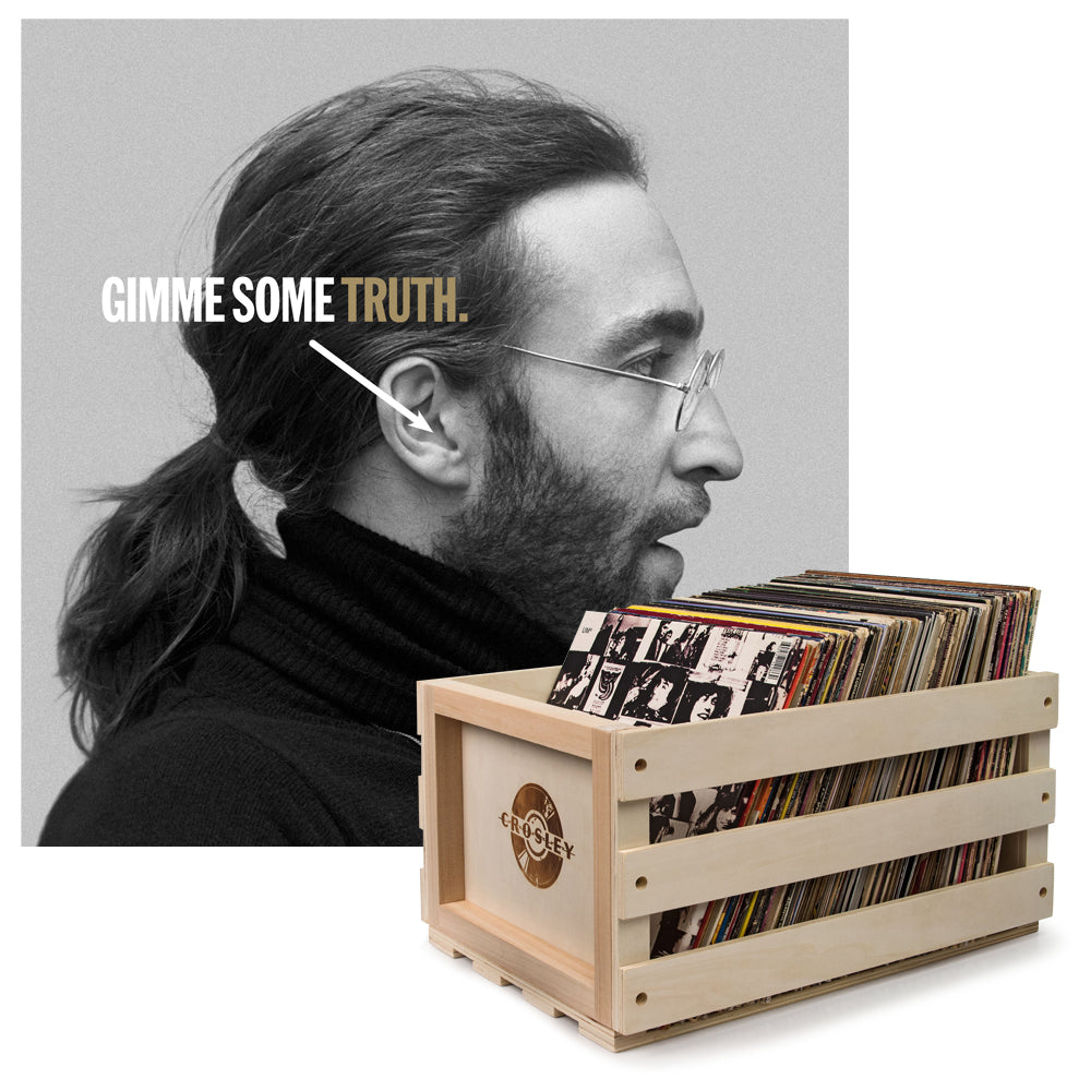 Crosley Record Storage Crate &amp; John Lennon Gimmie Some Truth - Double Vinyl Album Bundle