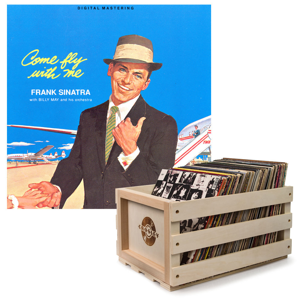 Crosley Record Storage Crate &amp; Frank Sinatra - Come Fly With Me - Vinyl Album Bundle