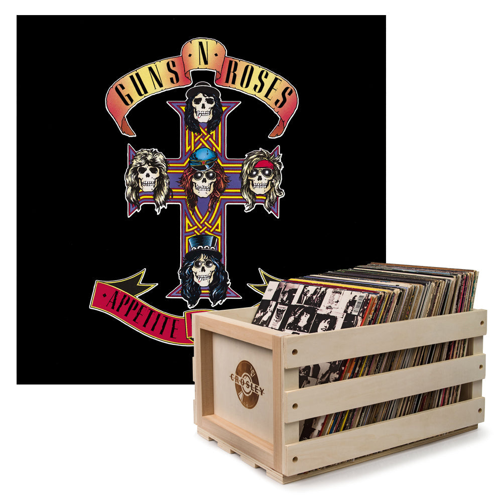 Crosley Record Storage Crate &amp; Guns &amp; Roses Appetite For Destruction - Vinyl Album Bundle