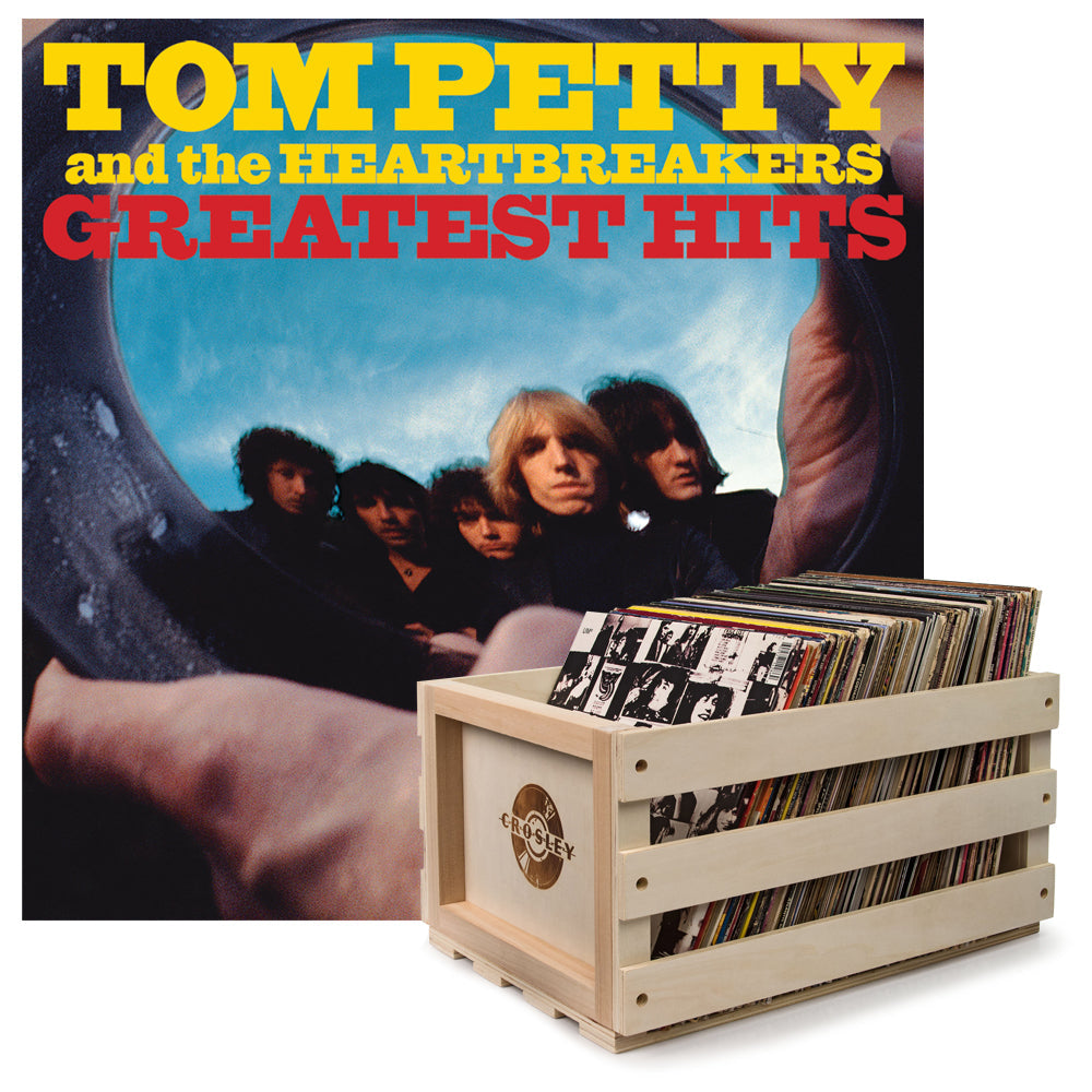 Crosley Record Storage Crate &amp; Tom Petty Greatest Hits - Double Vinyl Album Bundle