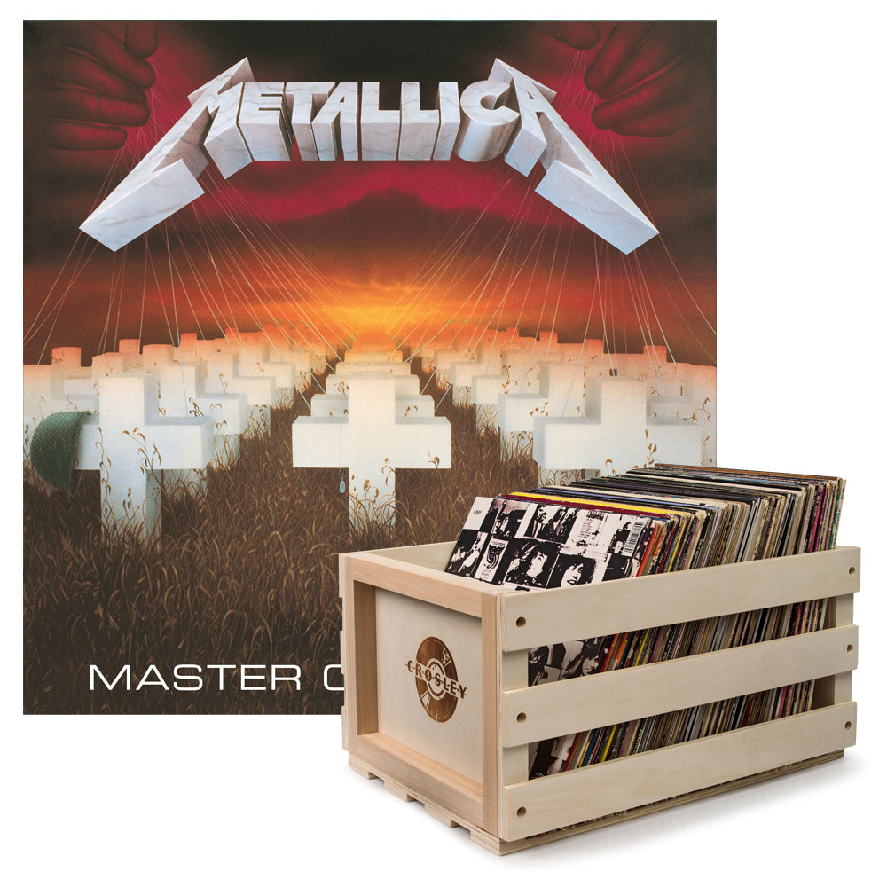 Crosley Record Storage Crate &amp; Metallica Master Of Puppets - Vinyl Album Bundle
