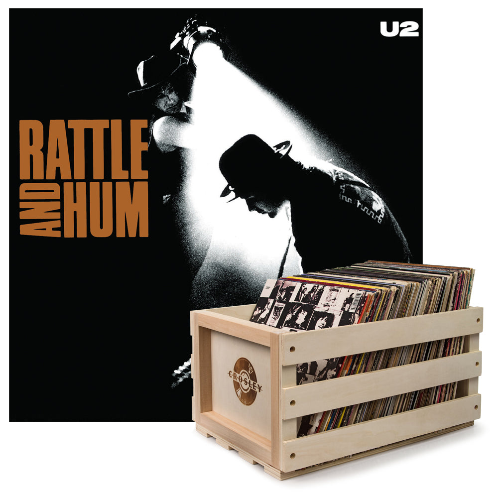 Crosley Record Storage Crate &amp; U2 Rattle And Hum - Vinyl Album Bundle