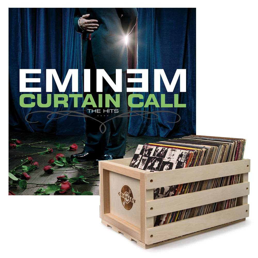 Crosley Record Storage Crate &amp; Eminem Curtain Call - Double Vinyl Album Bundle