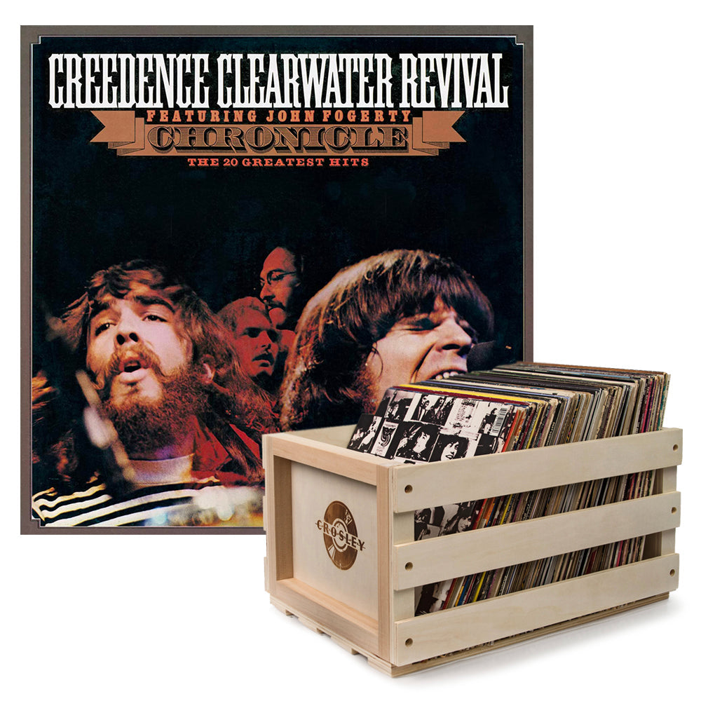 Crosley Record Storage Crate &amp; Creedence Clearwater Revival - Chronicle The 20 Greatest Hits - 2Lp Vinyl Album Bundle