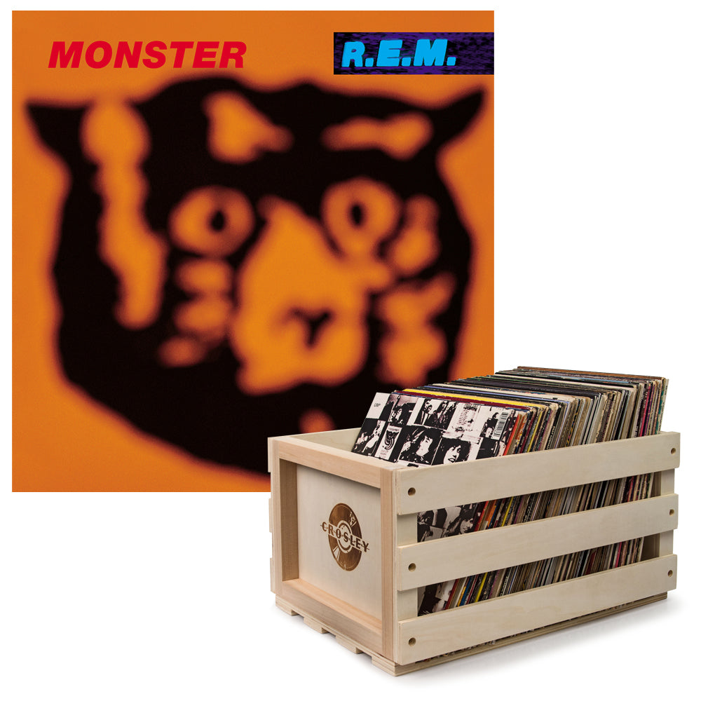 Crosley Record Storage Crate &amp; R.E.M - Monster - Double Vinyl Album Bundle