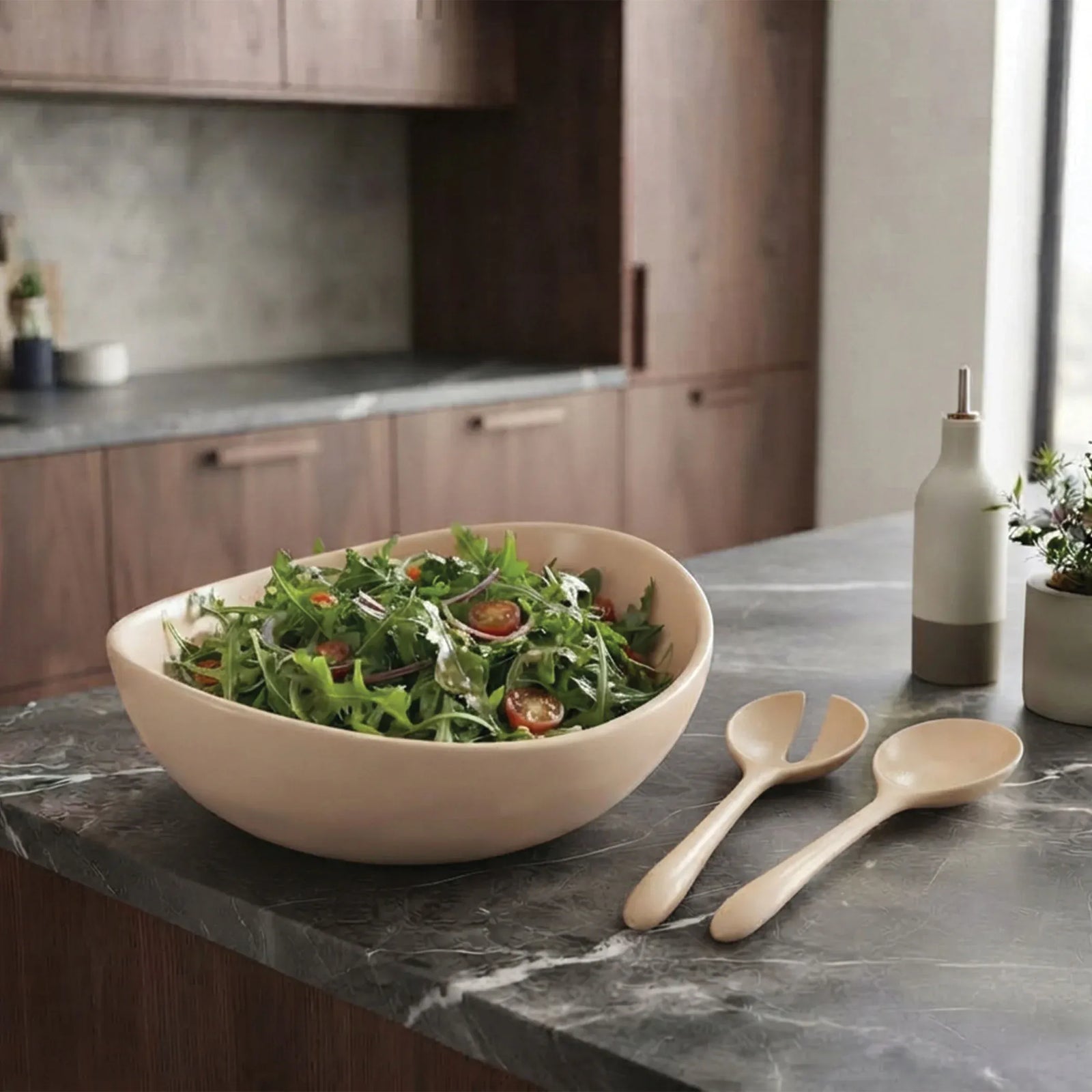 Urban Attitude RAQS Salad Bowl Height: 11.5cm, Width: 29.5cm, Length: 31cm - Stone Ivory
