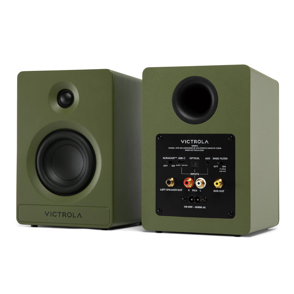 Victrola Tempo Bookshelf Speakers - Green