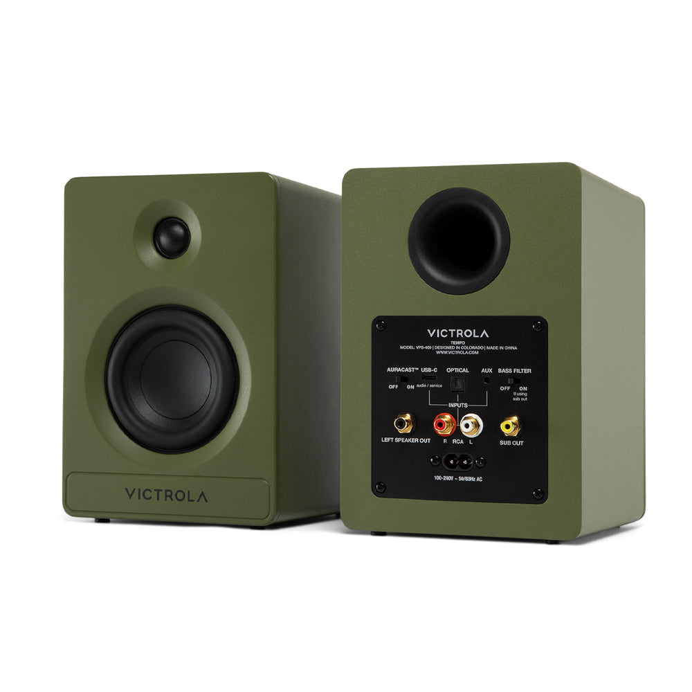 Victrola Automatic Turntable + Victrola Tempo Bookshelf Speakers Bundle - Green