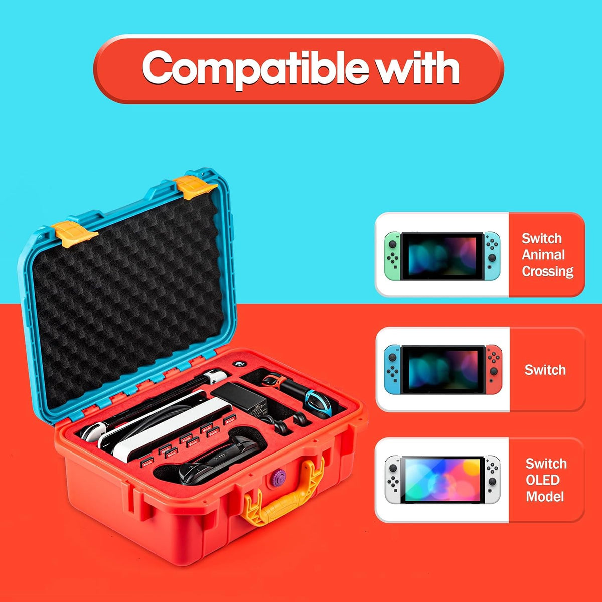 DEVASO Carrying Case for Nintendo Switch OLED Case, Professional Safe Hard-Red & Blue