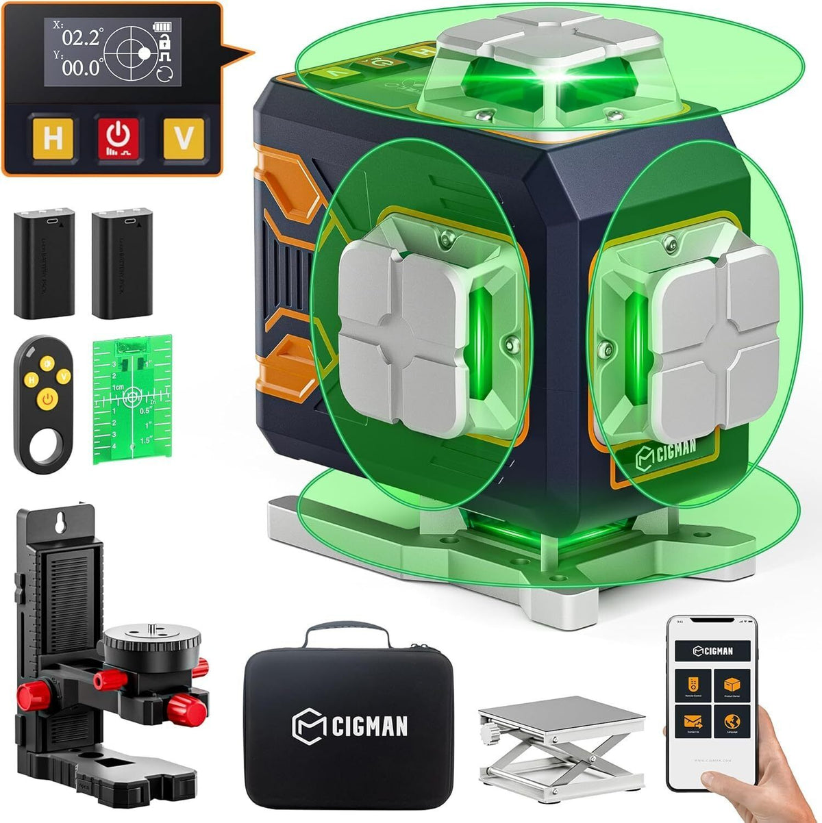 CIGMAN 4x360° 16 Lines Laser Level with Remote&amp;APP Control, Self Leveling CM-S02
