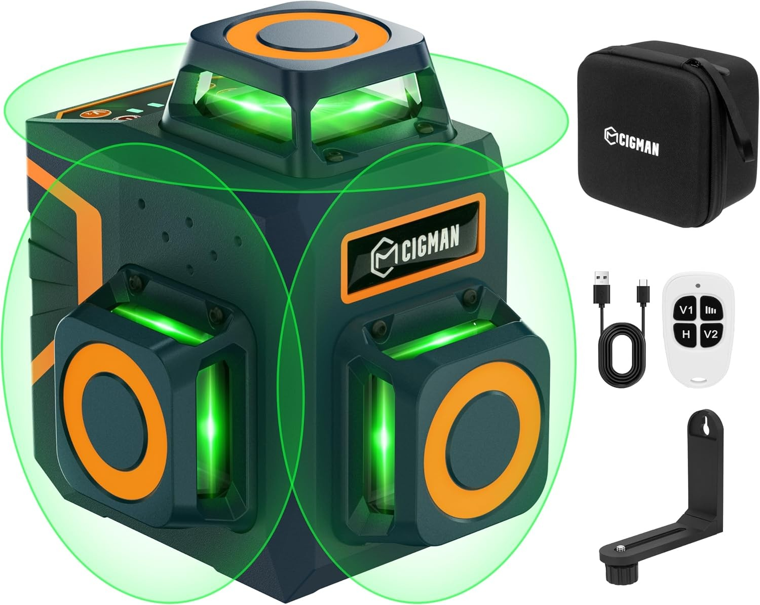 CIGMAN Green Laser Level 3 x 360°, Self-Leveling Construction Laser CM701SE