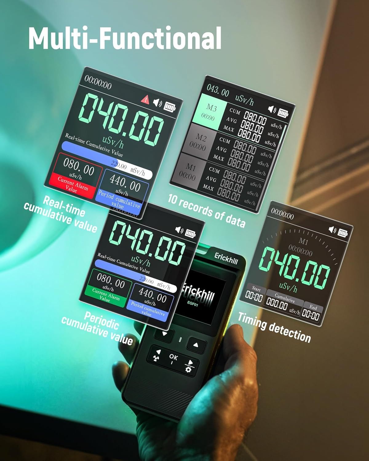 ERICKHILL 3 in 1 EMF Detector, Electromagnetic Field Radiation Detector