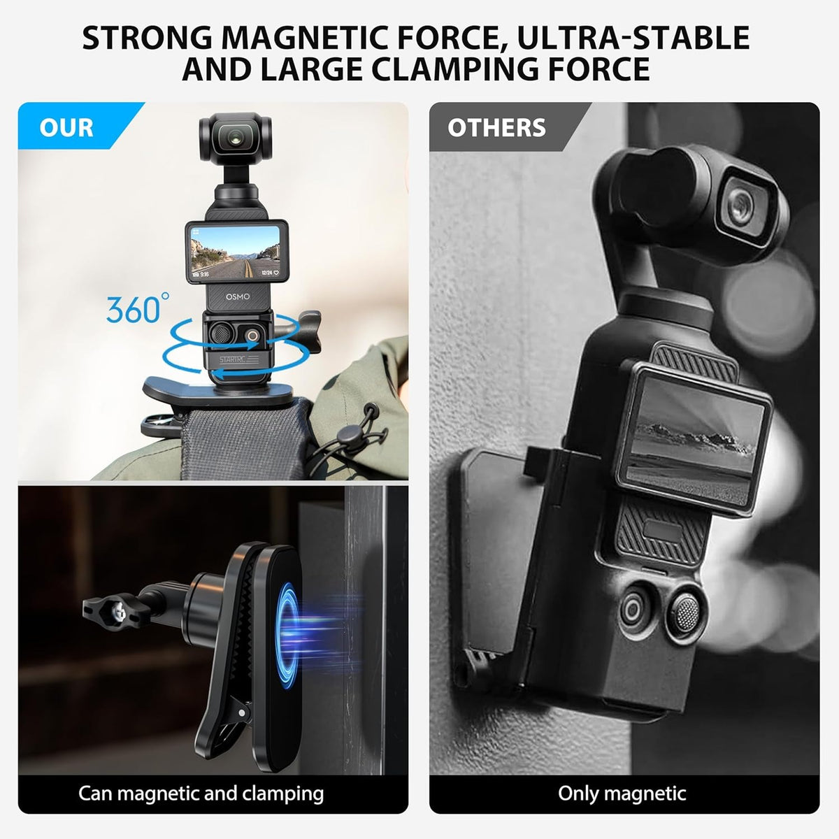 STARTRC OSMO Pocket 3 360° Rotation Backpack Clip Mount Shoulder Strap Accessories for DJI Pocket 3/OSMO Pockt/Action Cameras, Black